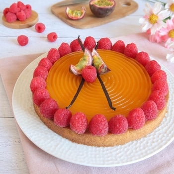 Tarte tourbillon amande framboise passion vegan